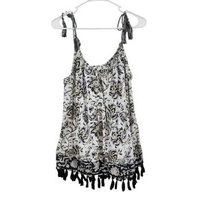 Sundance Women's 100% Cotton Floral Paisley Tassel  Boho Top - M